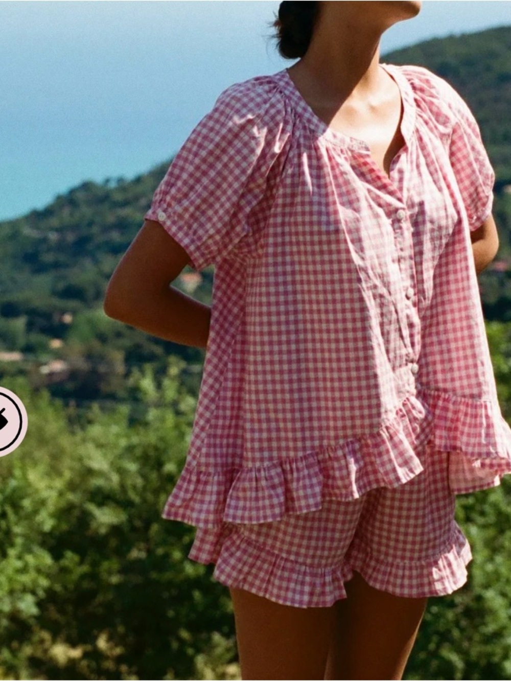 Piyama Pink Gingham Ruffle Short Pajama Set size L - Picture 4 of 4